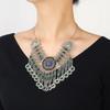 Vintage Crystal Coin Collarbone Chain Necklace Female Personality Exaggerated Bohemian Fringed Temperament Earrings Set