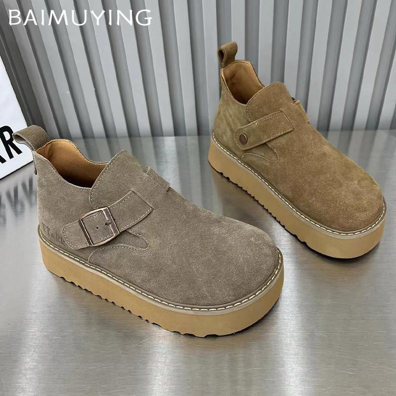 Платформа Женская обувь на плоской подошве Замшевые ботильоны Женские туфли-лоферы 2024 года Трендовая зимняя обувь Новая повседневная мода Готика Zapatillas De Mujer