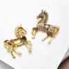 Vintage Enamel Rhinestones Galloping War Horse Zodiac Brooch Pins Women Men Fashion Clothing Accessories Suit Lapel Corsage Gift