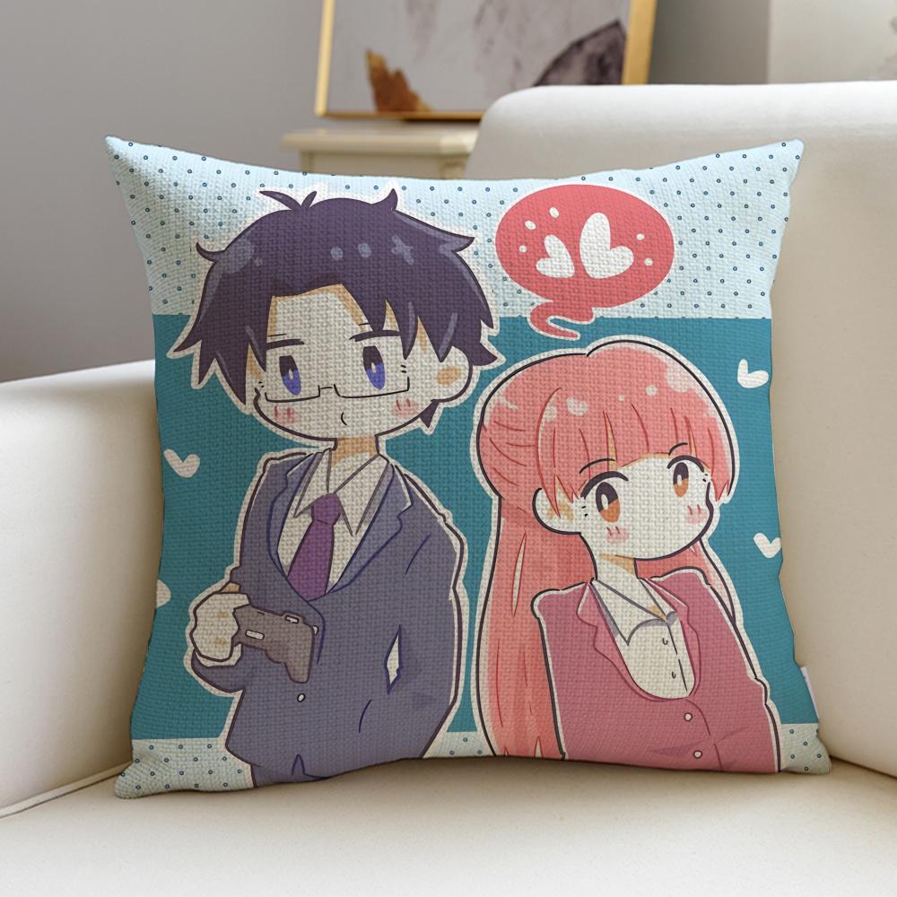 Wotakoi Love Is Hard for Otaku Cushion Cover Breathable and skinfriendly linen pillowcase square removable and washable cushion