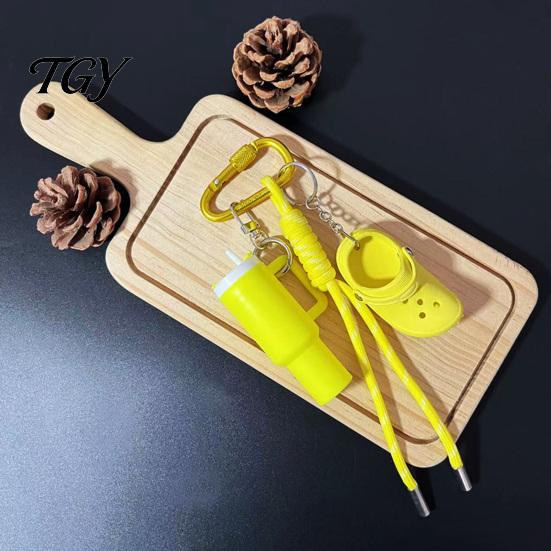 Mini Tumbler Keychain with Shoe Charm, Pendant Cup Braided Rope, Decor Accessory for Purse Handbag Backpacks Bag Charm