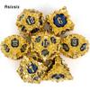 7 Pcs Golden Blue Lotus Flower Metal Dice Solid Metal Polyhedral Dice Set Suitable for Role-Playing RPG Board Game Card Game