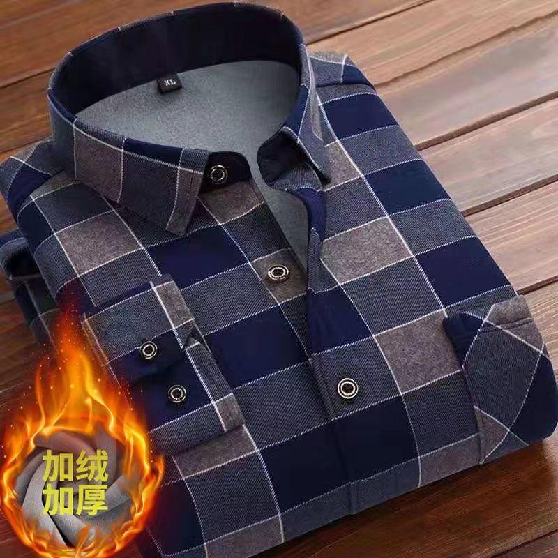 Зимняя Новая Модная Плюшевая Толстая Теплая Полосатая Рубашка для Мужской Повседневной Свободной Ретро Спортивной Большого Размера Высококачественная Рубашка с Длинным Рукавом L-5XL