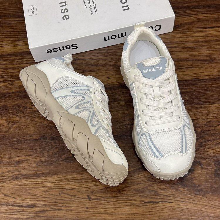 Leather Single Mesh Forrest Gump Shoes Women's 2025 New Spring and Summer Round Head Thick Sole Thin Breathable Sports Leisure Moral Training Shoes