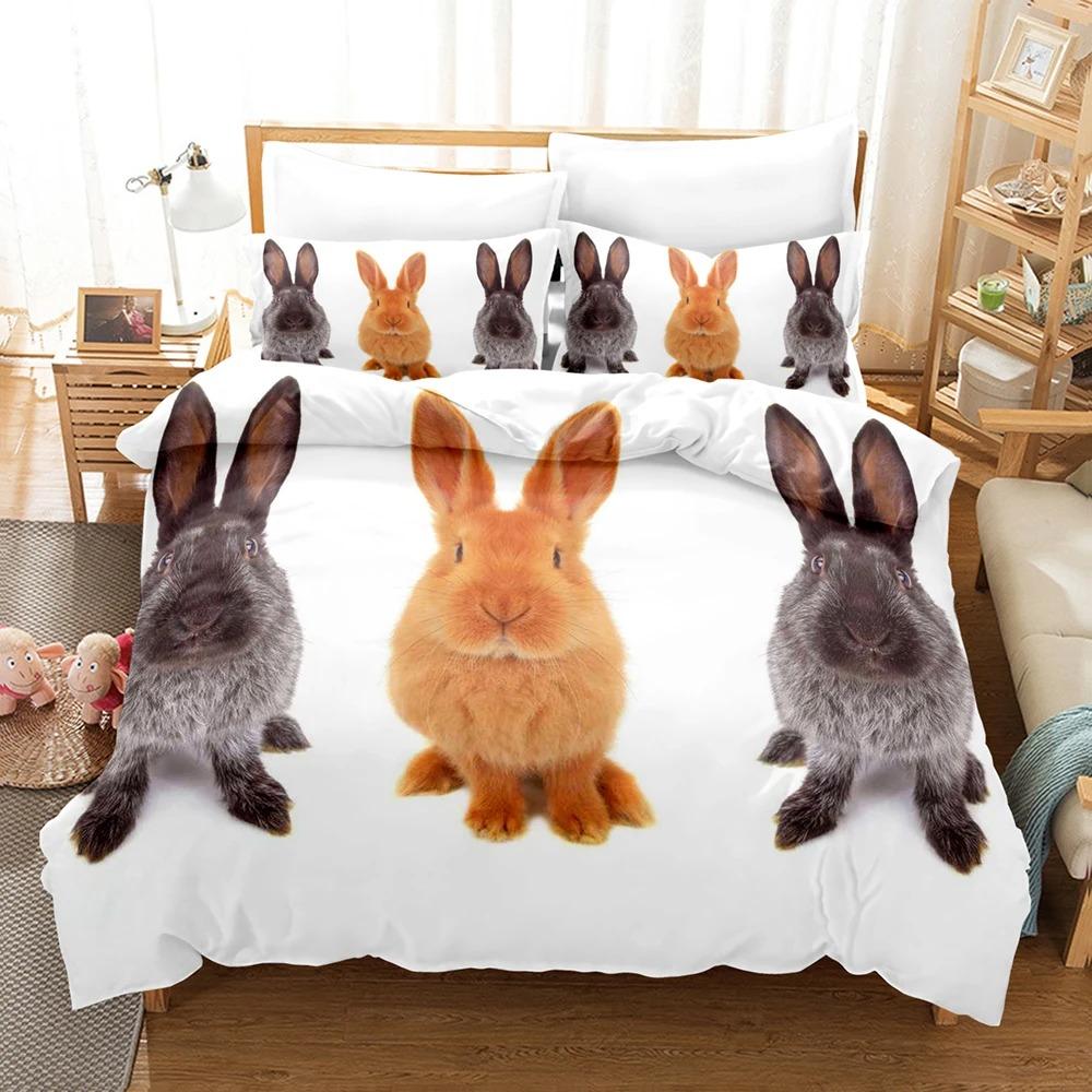 3D Постельное белье с кроликом Комплект пододеяльника с наволочкой Двуспальный Полуторный Двуспальный Кинг Постельные принадлежности Пододеяльник