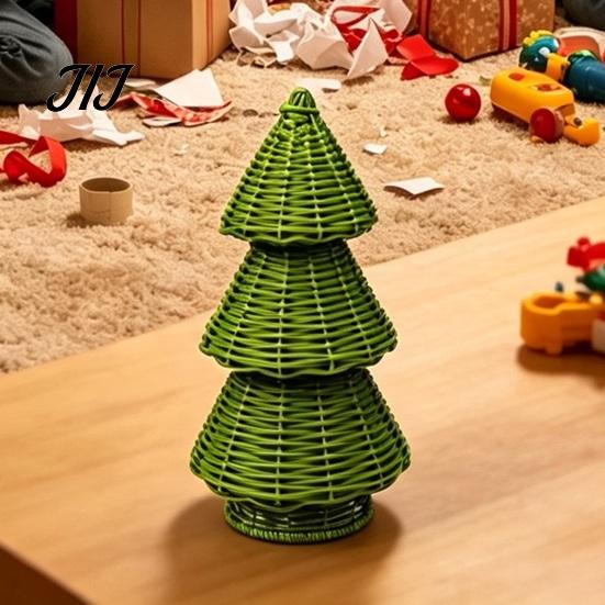 Small Christmas Tree for Desk Handwoven Rattan Tree, Cone Xmas Tabletop Ornament, Rustic Shop Props Holiday Centerpiece Mantel Fireplace And