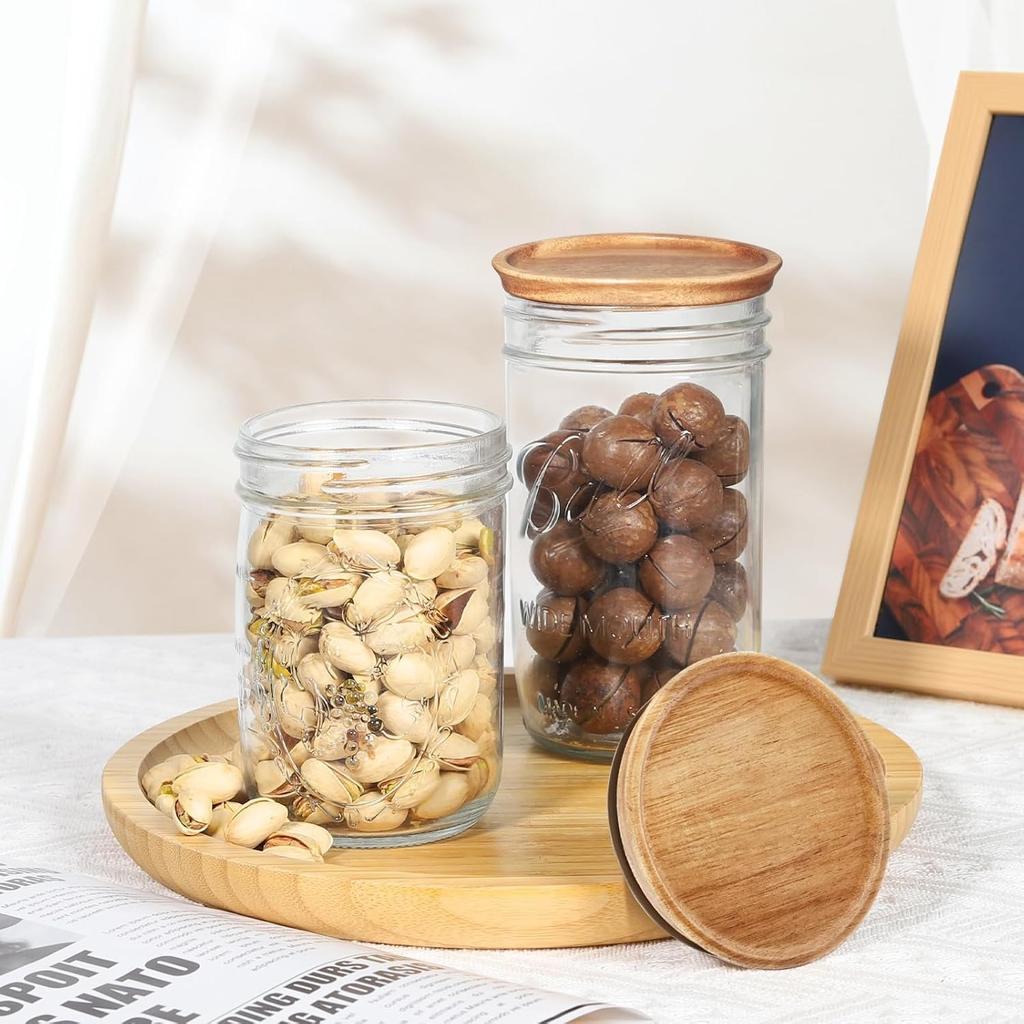 Regular Mouth and Wide Mouth Wooden Mason Jar Lids for Ball/Mason Jars, Reusable Acacia Wood Mason Jar Lids with Airtight Silicone Seal Perfect