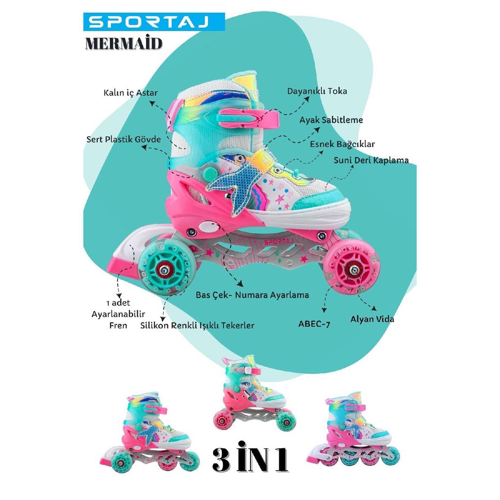 Светящийся защитный шлем для скейтбординга «Русалка», силиконовое колесо для катания на коньках 2 2 для девочек, футболка 3 в 1 с сумкой для переноски