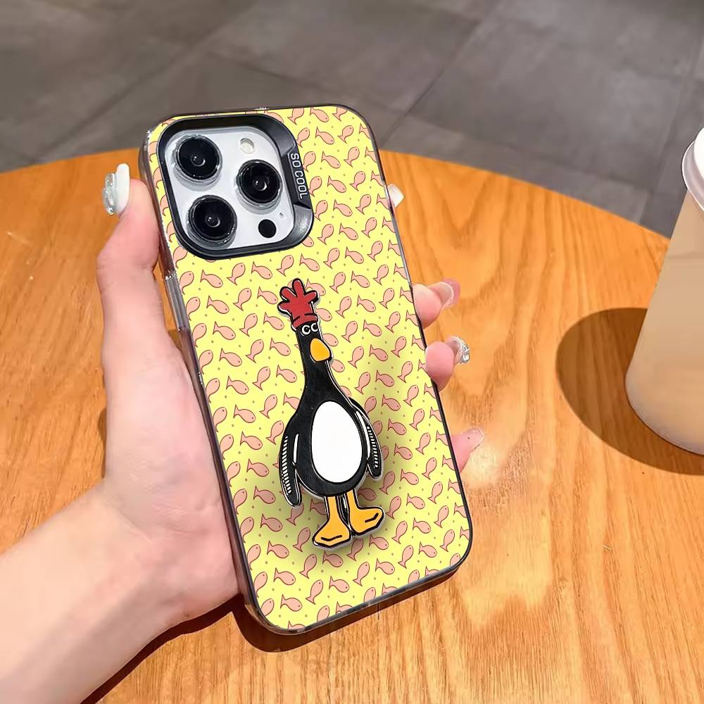 Cute Retro Villain Penguin Phone Case For iPhone17,16,15,14,13,12,11,Pro,MAX Gray Matte Silicone Black Cover