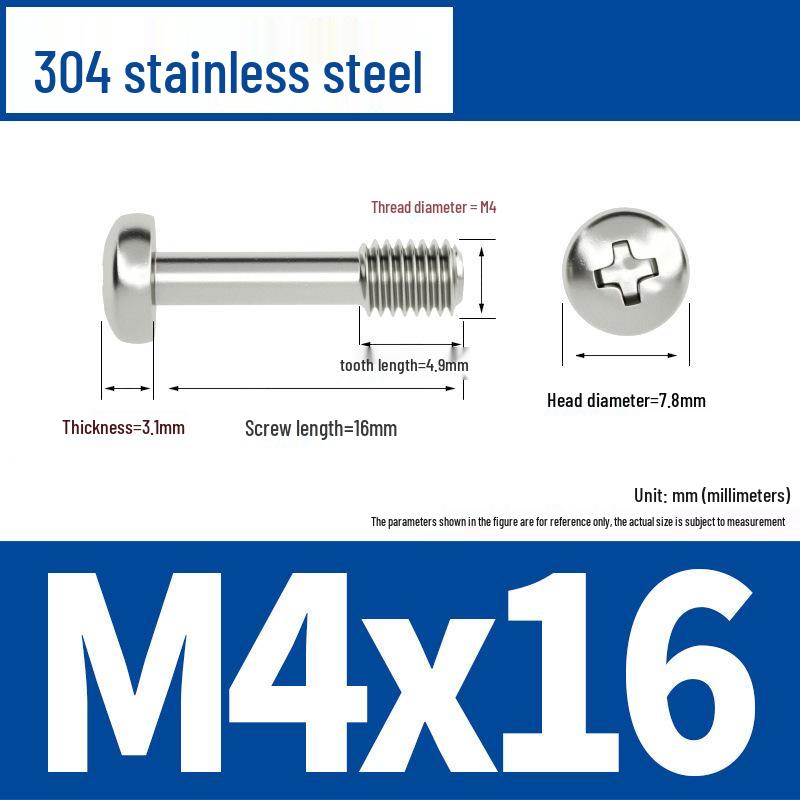 Yigu 304 Stainless Steel Phillips Round Head Captive Screws - M2/M3/M4 Half Thread Pan Head Machine Screws