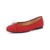 Французские замшевые туфли-балетки с красным бантом и круглым носком на плоской подошве, повседневные универсальные туфли-бини на одной педали