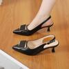 Сексуальные туфли на среднем каблуке с острым носком, женские сандалии, дизайнерские летние брендовые туфли-лодочки, повседневная обувь с открытой пяткой, модельные тапочки, новинка 2024 года