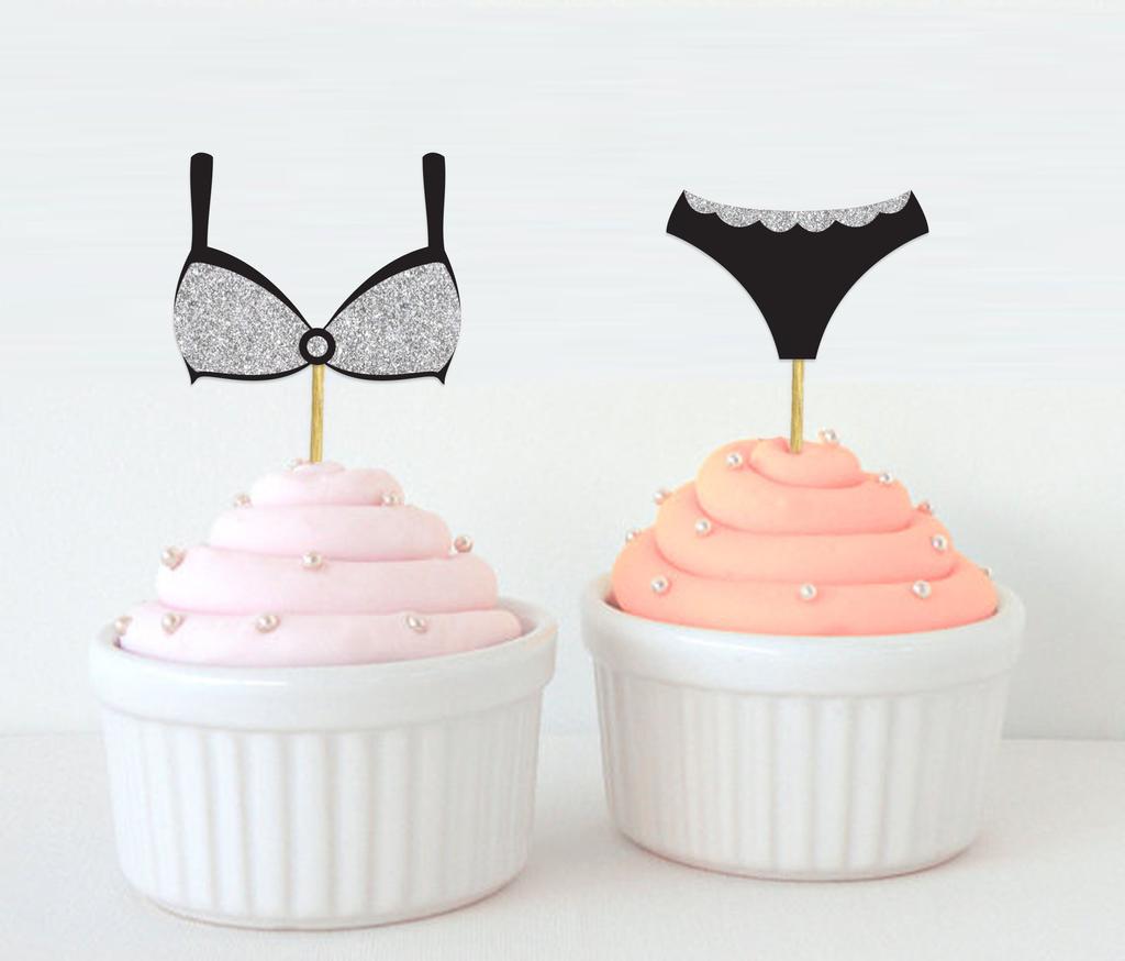 Darling Souvenir| Bachelorette Party Cupcake Toppers Glitter Bra Panty Cake Decoration Sports