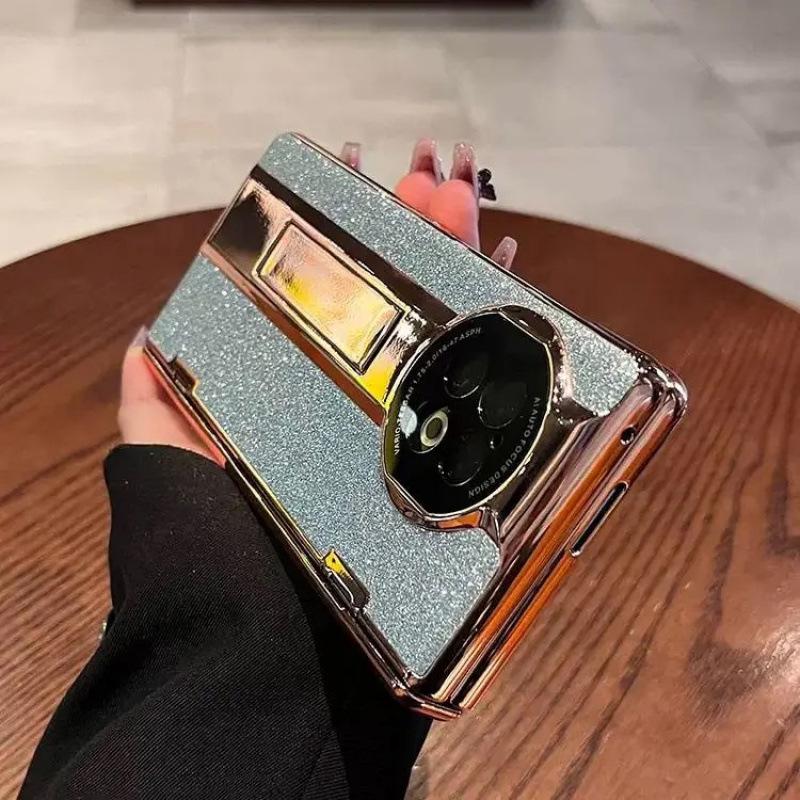 Чехол-книжка из блестящей кожи для Vivo X Fold2 и OPPO Find N2 с защитной пленкой для экрана