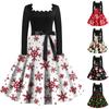 Женские повседневные модные винтажные платья с квадратным вырезом и рождественским принтом