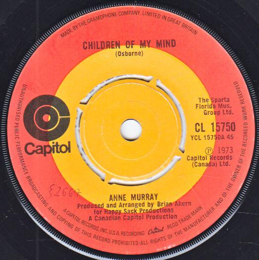 7-дюймовая пластинка ANNE MURRAY Children On My Mind CL15750 Capitol Records 1973 UK Поп Б/у