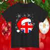 UK Flag Santa Hat Christmas TShirt Snowflakes Xmas Tee Patriotic UK Gift Top