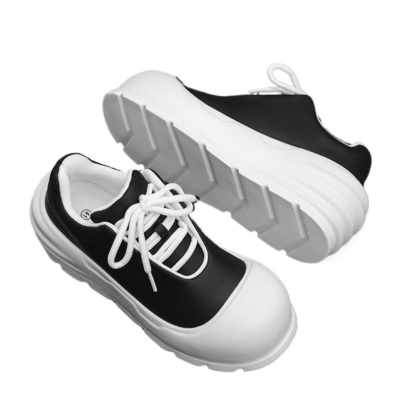 Fashion Black White Platform Casual Shoes Chunky Sole Bread Shoes with Hidden Height Anti-Slip Unisex Leisure Walk Shoes