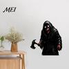 Dark Reaper Glass Stickers Halloween Wall Sticker, Scary Black Robed Demon with Ax Decal, Creepy Man Decor PVC Waterproof Art for Home Window Decals