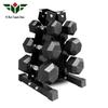 Rubber-Coated Hexagonal Dumbbell Set with Storage Rack