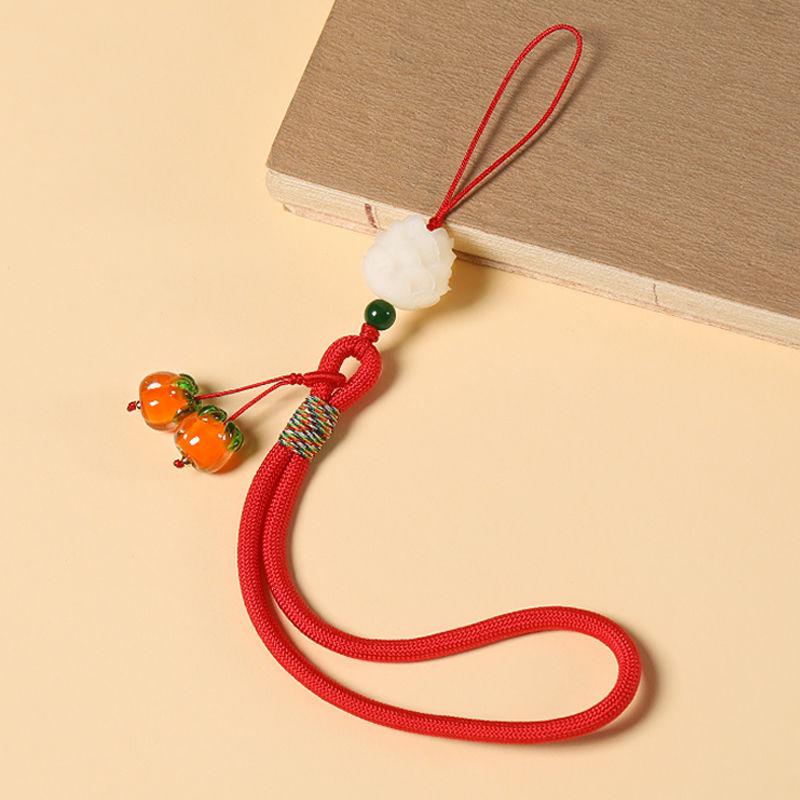 Persimmon Ruyi Mobile Charm: Glazed Pendant Keychain with Anti-Lost Wrist Lanyard for Men & Women