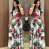 Elegant Spring Autumn Women Dress Casual Bohmia Flower Print Maxi Dresses Hollow Out Dress Plus Size