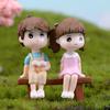 Cute Reading Couple Sitting Bench Model Toy Keychain Pendant DIY Landscape Decor