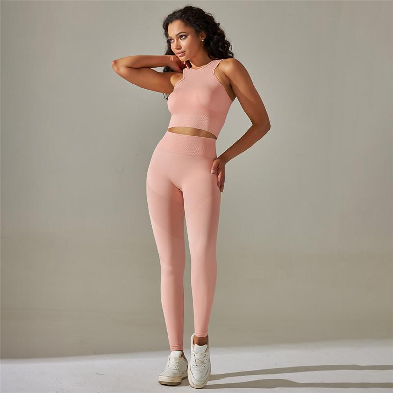 Nessaj Комплекты для йоги, женские спортивные костюмы, леггинсы с высокой талией, спортивный топ без рукавов, комплект для фитнеса, бесшовный спортивный костюм для спортзала