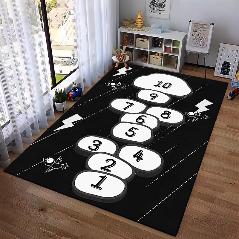 Hopscotch Rug with Lightning Design Non-slip rug suitable for living room and bedroom sofas.