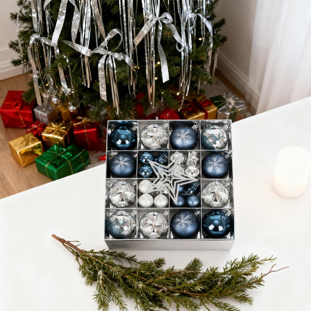 45-piece Christmas Tree Ornament Set, Navy Blue And Shatterproof Spheres And Stars, Suitable For Christmas Tree Decorations And Table Decorations.