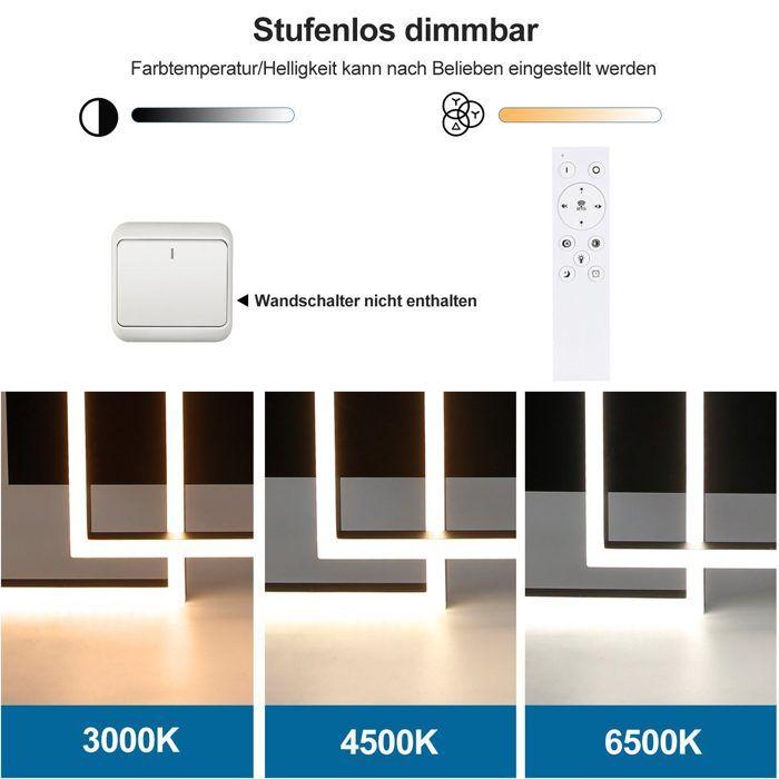 Plafonnier LED - NETTLIFE - 61 cm 50W - Noir - Dimmable avec télécommande - Blanc chaud 3000K