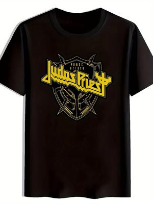 Мужская черная футболка с графикой рок-группы Judas Priest, дизайн логотипа, короткий рукав, круглый вырез, летняя полиэстеровая футболка для фанатов