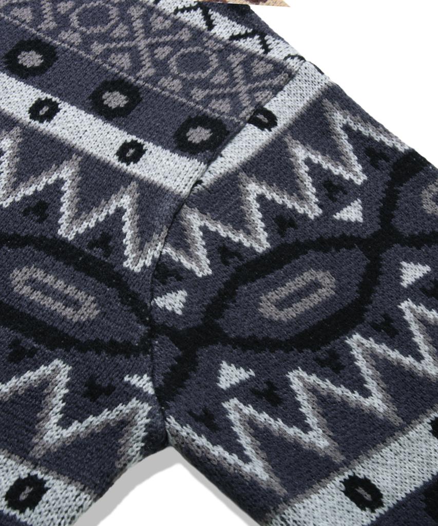 TRILLION Винтажный жаккардовый джемпер Fair Isle с круглым вырезом_Темно-синий