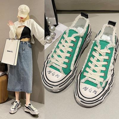Мода 2024 Холщовые туфли Женские Ретро Нищий на толстой подошве Повседневные кроссовки на шнуровке Платформа Теннисные туфли Роскошная обувь