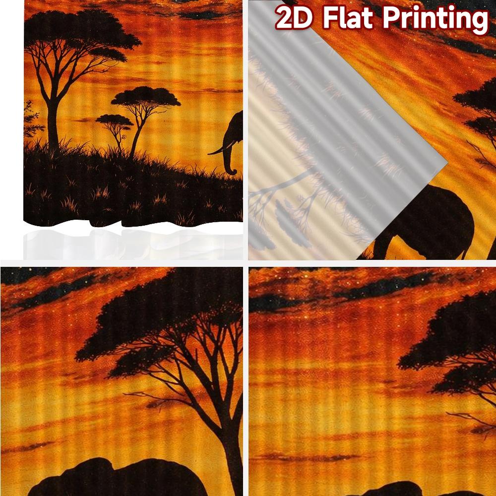 2D FLAT PRINTING 2pcs Curtains (Without Rod) Elephant Under Starry Sky Popular Pattern Curtains Versatile Fabric Curtains Easter