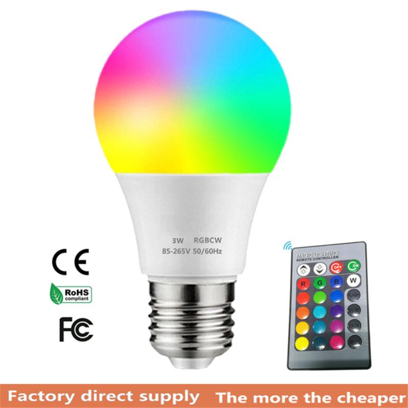 E27 3 Вт RGB светодиодная лампа 16-цветная изменяющая цвет лампа 4-уровневая регулировка яркости Пульт дистанционного управления