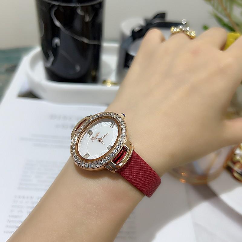 Stylish And Simple Temperament Women'S Watch Diamond-Encrusted Oval Personalized Watch Women'S Small Green Leather Strap Women'S Watch