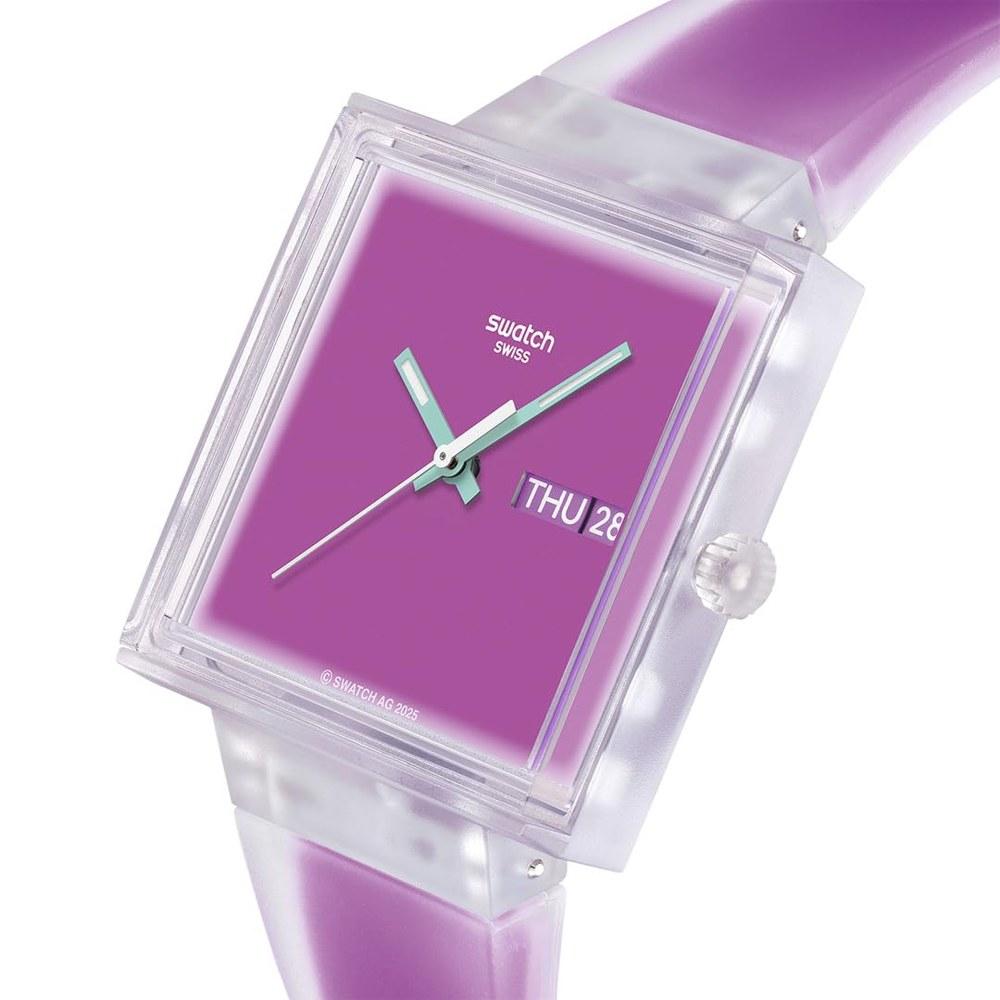 Унисекс часы Swatch 33 мм SEE THRU Малиновые SO38K705 Повседневные