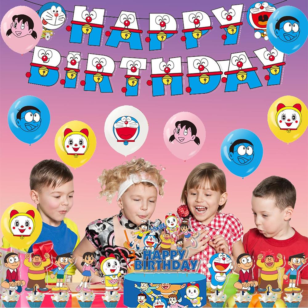 Новый набор из 30 предметов для вечеринки в стиле Дораэмона включает баннер, воздушные шары, топперы для торта
