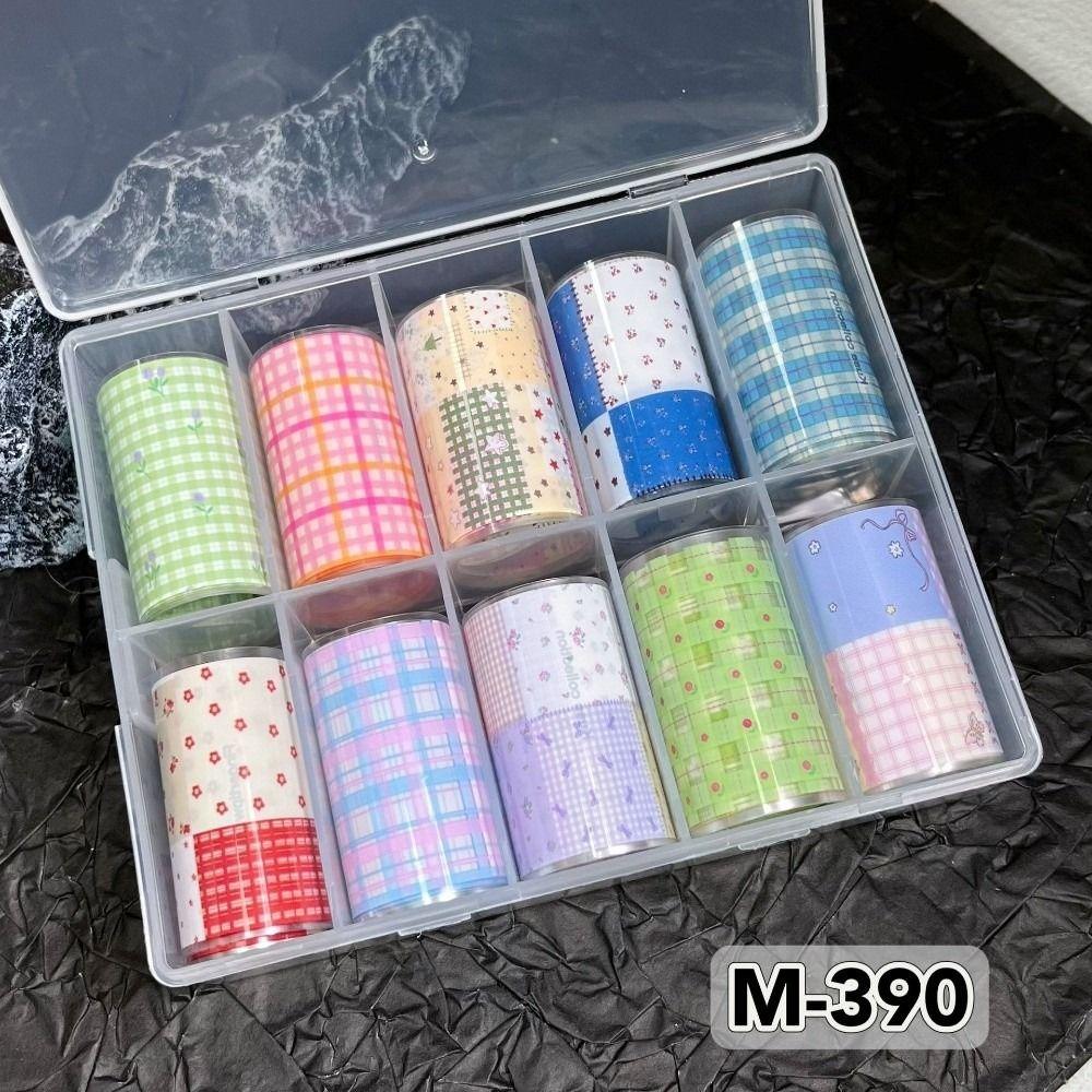 10 рулонов наклеек для стемпинга ногтей, наклейки для нейл-арта, клетчатый узор, маникюрные наклейки, фольга для нейл-арта, украшение для ногтей