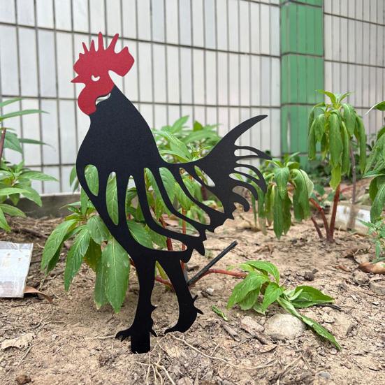 Wrought Iron Rooster Ornament Hollow Out Chickens Family Figure Chicken Yard Art Garden Metal Statue Farmhouse Decor
