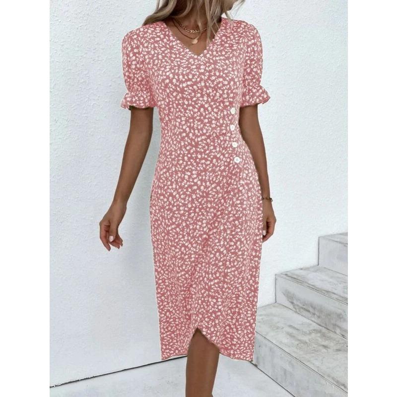 GMXIA Женская мода лето весна повседневные платья с коротким рукавом и v-образным вырезом
