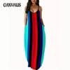 Stylish Summer Women's Striped Print Temperament Halter Plus Size Dress Long Dress