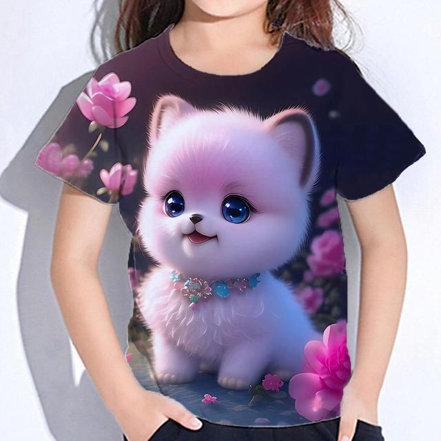 Cute Furry T-shirts Girl 3d Print Animals Kids Tops Autumn Korean Children's Clothing Child Tee Shirt  Fashion 23 Style