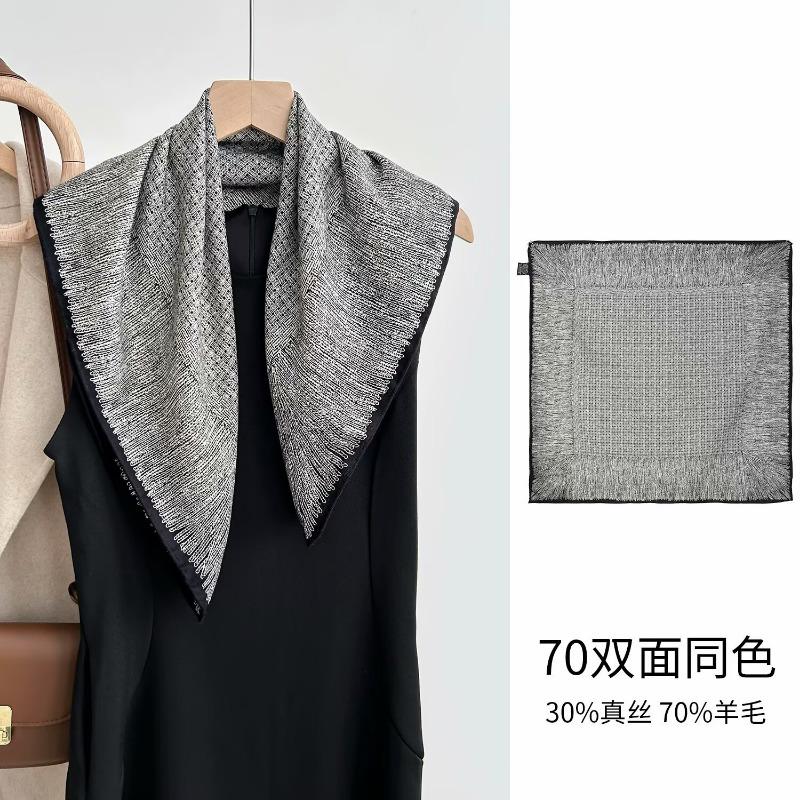 Colored leaves double-sided heterochrome silk wool silk scarf women's new thermal shawl light luxury versatile silk wool scarf