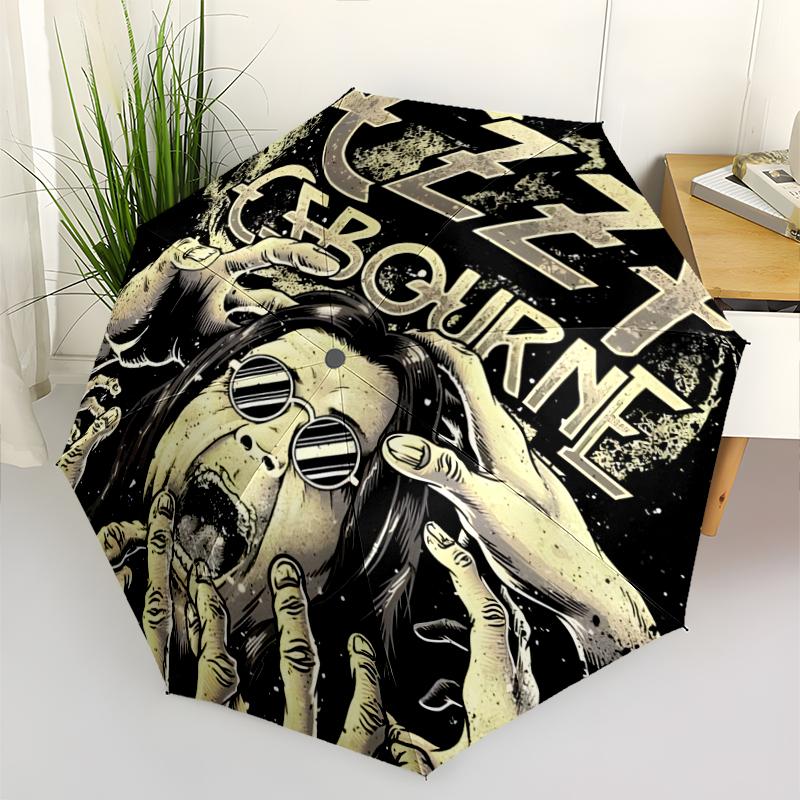 Ozzy Osbourne Fashionable Automatic Opening/Closing Folding Umbrella. Portable and Foldable, Ideal for Gift, Travel, and Daily Use.