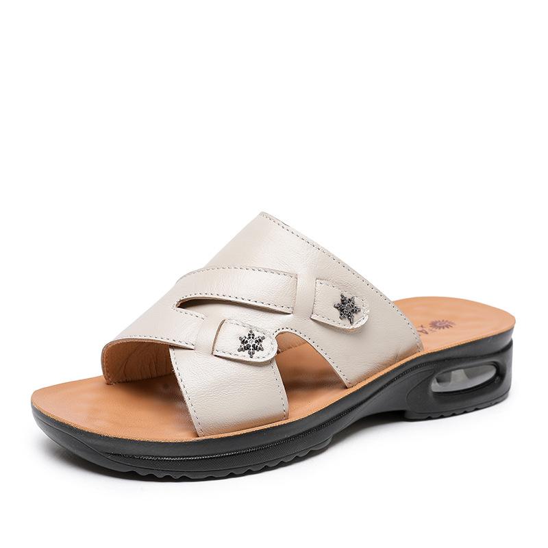 Новые летние классные тапочки для мам, женские кожаные тапочки с воздушной подушкой, мягкая подошва, нескользящие, для среднего и пожилого возраста, удобные женские тапочки, верхняя одежда