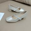 Французский темперамент стразы туфли Мэри Джейн одинарные для девочки 2025 лето квадратный носок ретро толстый каблук элегантный сказочный стиль с юбкой