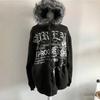Готические куртки Харадзюку Y2k Американский винтаж Черные толстовки из искусственного меха Женские с принтом букв