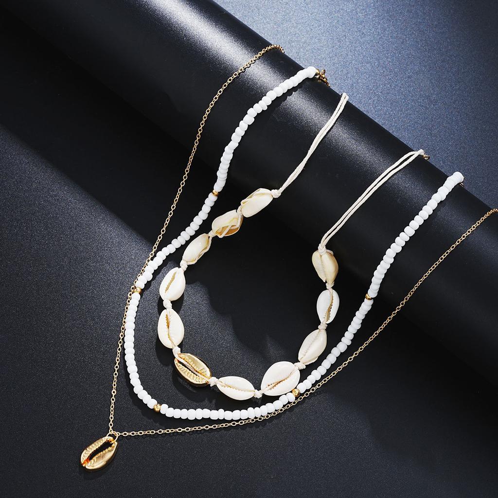 17KM Fashion Minimalist Bohemian Rice Bead Shell Starfish Multi-layered Anklet Necklace Star Daisy Bracelet Jewelry Set for Women